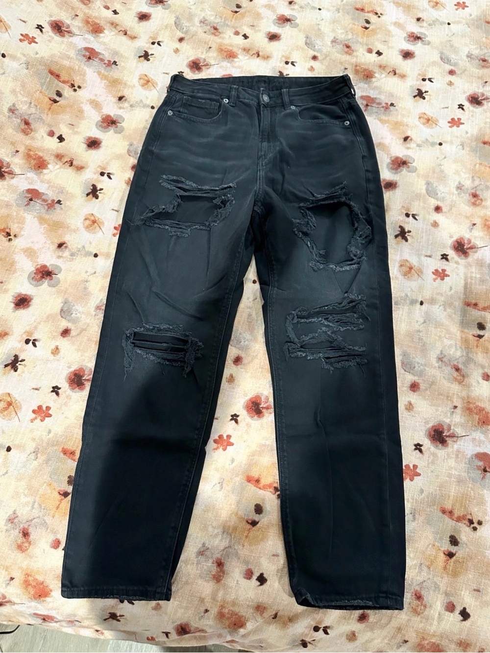 American Eagle Outfitters Black Ripped Straight Leg Jeans
